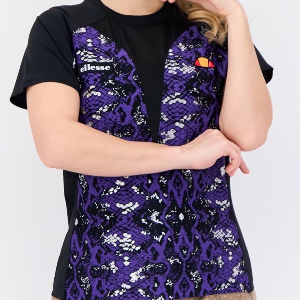 Ellesse Myrcella T-Shirt Purple Black Snakeskin Print Athletic Top Ew12307 Xl
